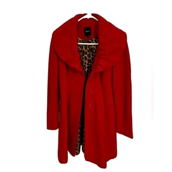 Express Red Womens Winter Blazer Coat Jacket Single Long Sleeves Size S - Picture 1 of 2